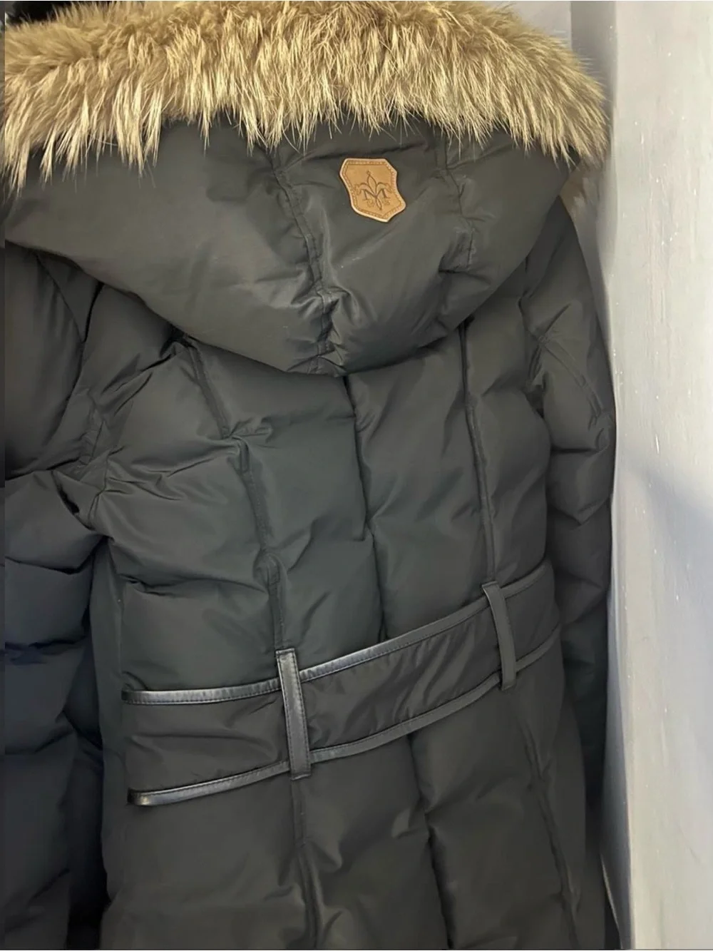 Mackage Black Puffer Coat with Tan Faux Fur Trim